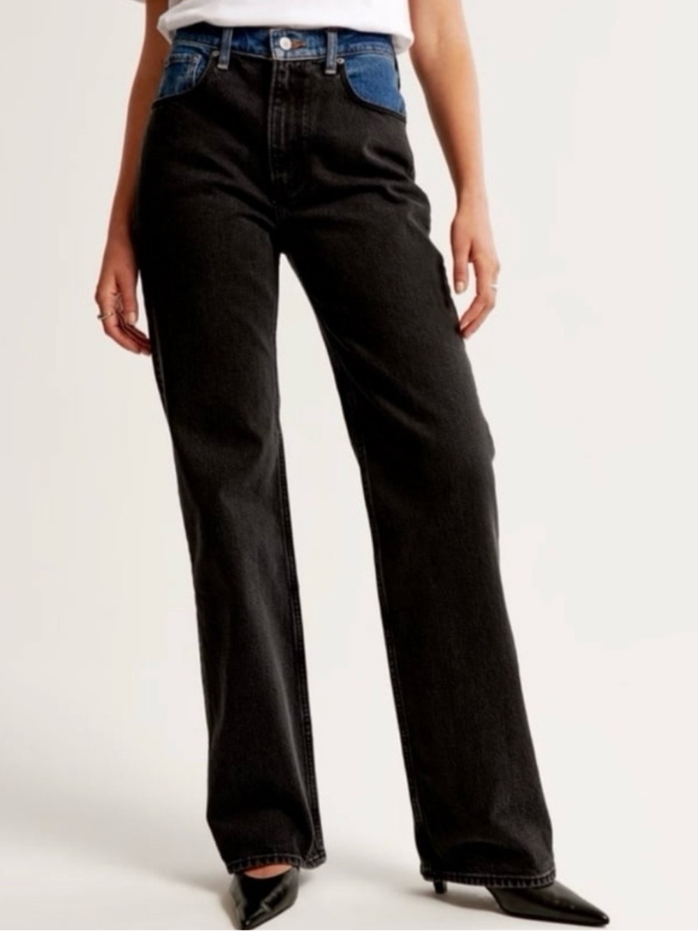 Abercrombie 90s Relaxed High Rise Jeans Black Blue 2-Tone Sz 8 Short Western